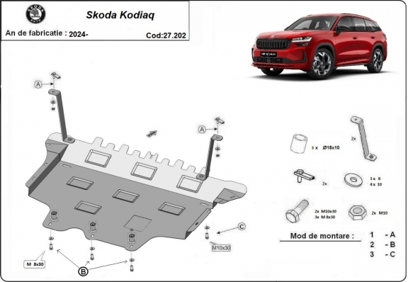 Piastra paramotore di acciaio Skoda Kodiaq