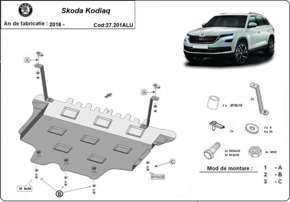 Piastra paramotore di alluminio Skoda Kodiaq
