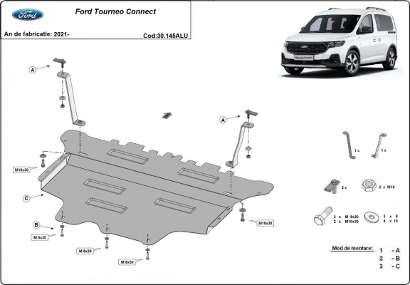 Piastra paramotore di alluminio Ford Tourneo Connect