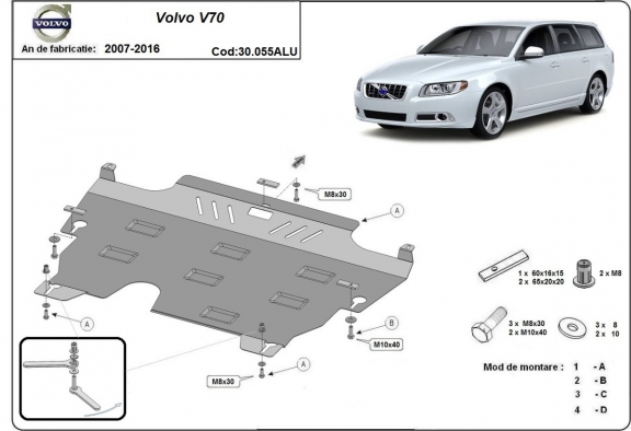 Piastra paramotore di alluminio Volvo V70