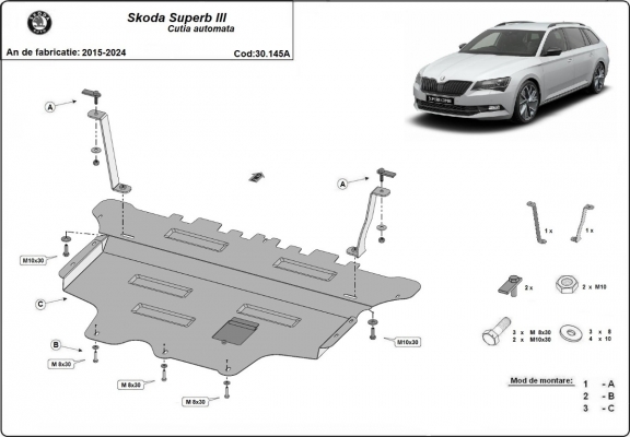 Piastra paramotore di acciaio Skoda Superb - cambio automatico