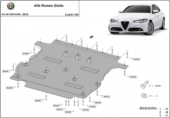 Piastra paramotore di acciaio Alfa Romeo Giulia