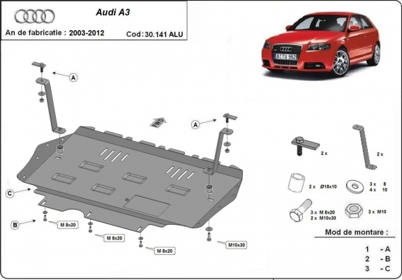 Piastra paramotore di alluminio Audi A3
