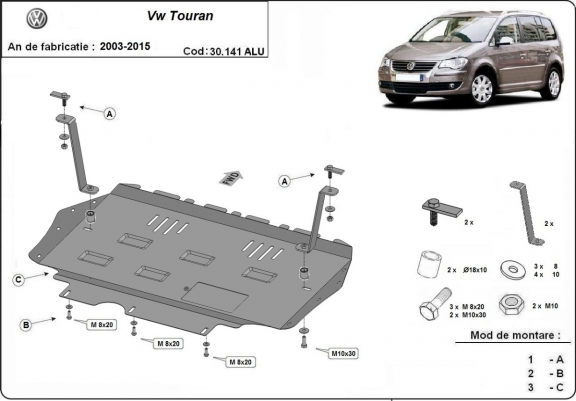 Piastra paramotore di alluminio Volkswagen Touran