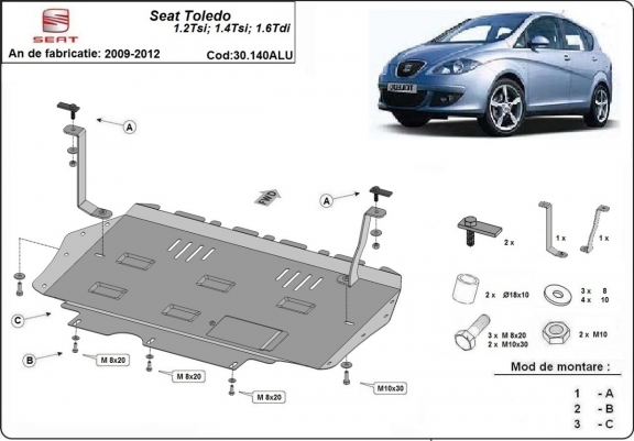 Piastra paramotore di alluminio Seat Toledo 3