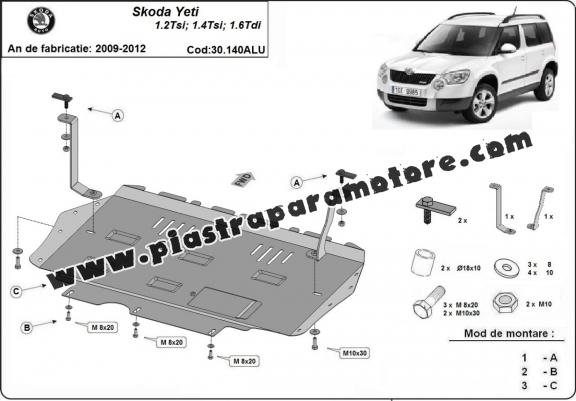 Piastra paramotore di alluminio Skoda Yeti