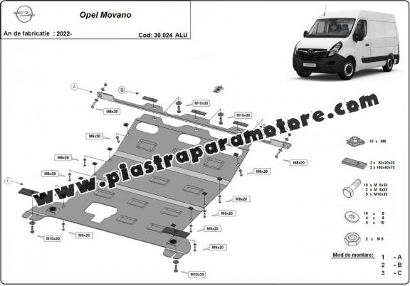 Piastra paramotore di alluminio Opel Movano C 