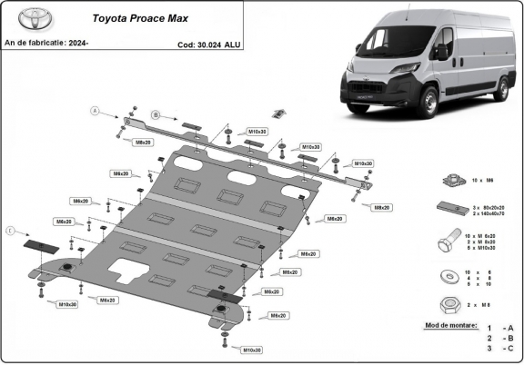 Piastra paramotore di alluminio Toyota Proace Max