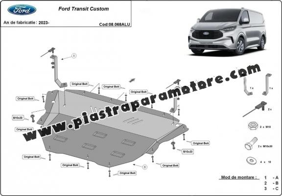 Piastra paramotore di alluminio Ford Transit Custom