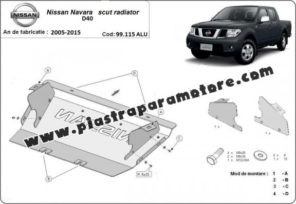 Protezione di alluminio per il radiatore Nissan Navara D40