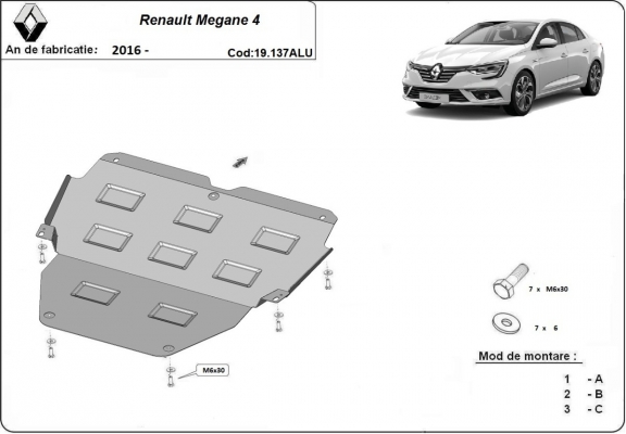 Piastra paramotore di alluminio Renault Megane IV