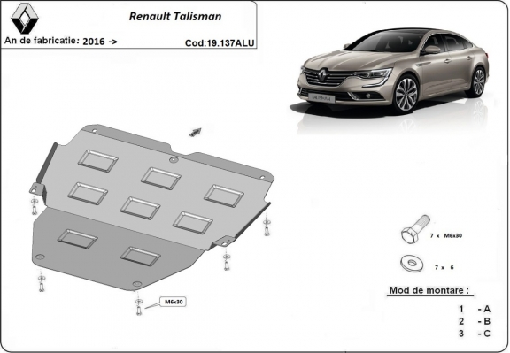 Piastra paramotore di alluminio Renault Talisman