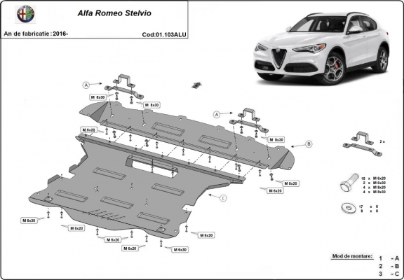Piastra paramotore di alluminio Alfa Romeo Stelvio