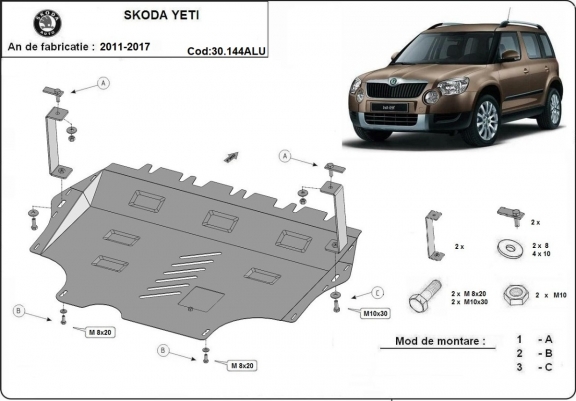 Piastra paramotore di alluminio Skoda Yeti