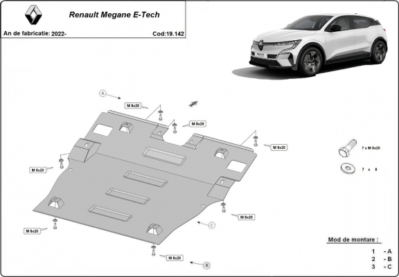 Piastra paramotore di acciaio Renault Megane E-Tech