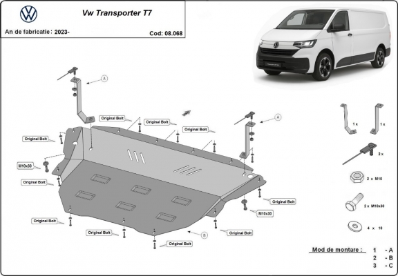 Piastra paramotore di acciaio Volkswagen Transporter T7 Van
