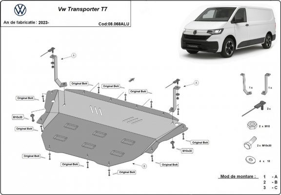 Piastra paramotore di alluminio Volkswagen Transporter T7 Van