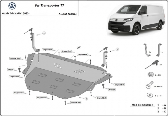 Piastra paramotore di acciaio zincato Volkswagen Transporter T7
