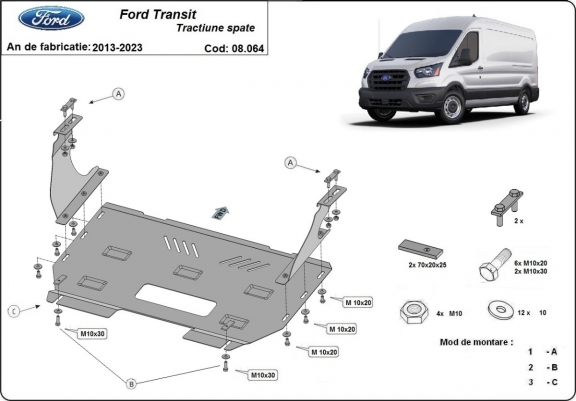 Piastra paramotore di acciaio Ford Transit - RWD