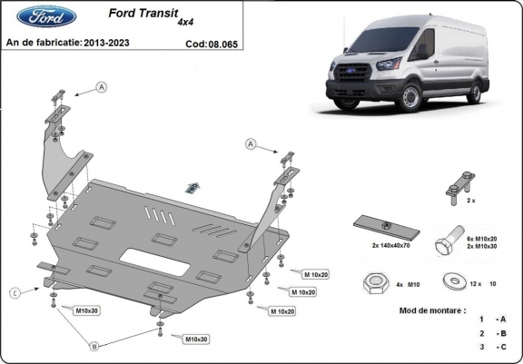 Piastra paramotore di acciaio Ford Transit - 4x4