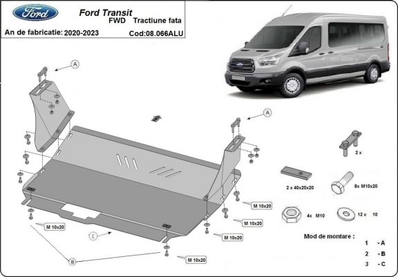 Piastra paramotore di alluminio Ford Transit FWD