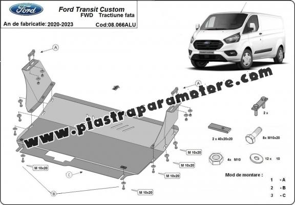 Piastra paramotore di alluminio Ford Transit Custom - FWD