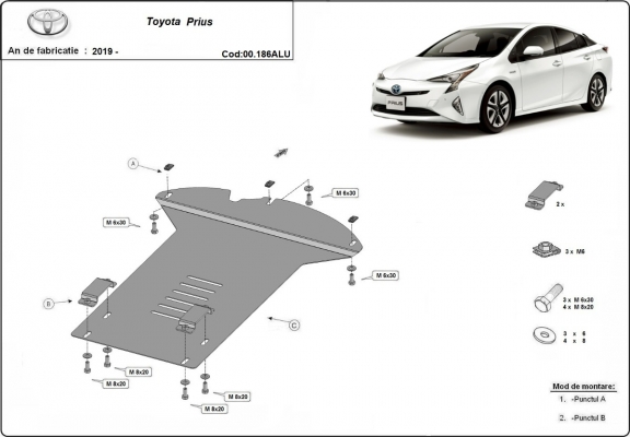 Protezione / blocco catalizzatore in alluminio per Toyota Prius