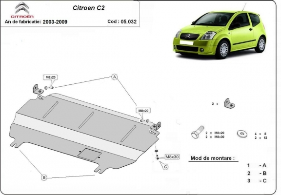 Piastra paramotore di acciaio Citroen C2