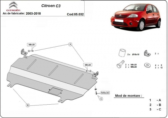 Piastra paramotore di acciaio Citroen C3