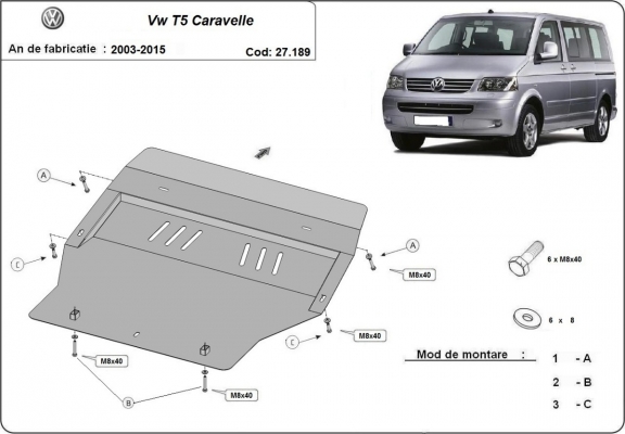 Piastra paramotore di acciaio Volkswagen T5 Caravelle 