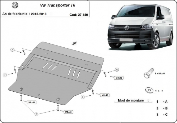 Piastra paramotore di acciaio Volkswagen Transporter T6