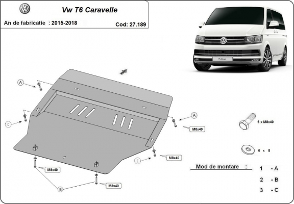 Piastra paramotore di acciaio Volkswagen Transporter T6 Caravelle