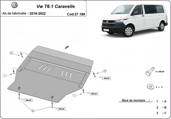 Piastra paramotore di acciaio Volkswagen Transporter T6.1 Caravelle