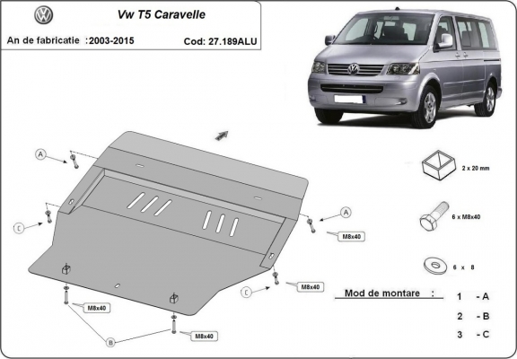 Piastra paramotore di alluminio Volkswagen Transporter T5 Caravelle