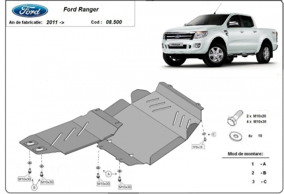 Piastra paramotore di acciaio Ford Ranger