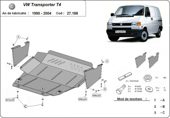 Piastra paramotore di acciaio VW Transporter T4