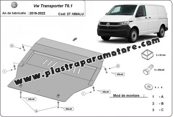 Piastra paramotore di alluminio Volkswagen Transporter T6.1