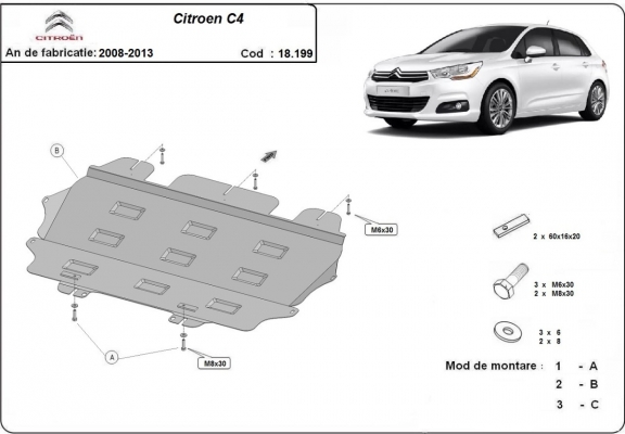 Piastra paramotore di acciaio Citroen C4