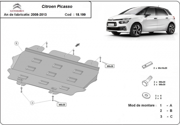 Piastra paramotore di acciaio Citroen C4 Picasso