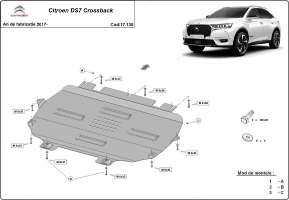 Piastra paramotore di acciaio Citroen DS 7 Crossback