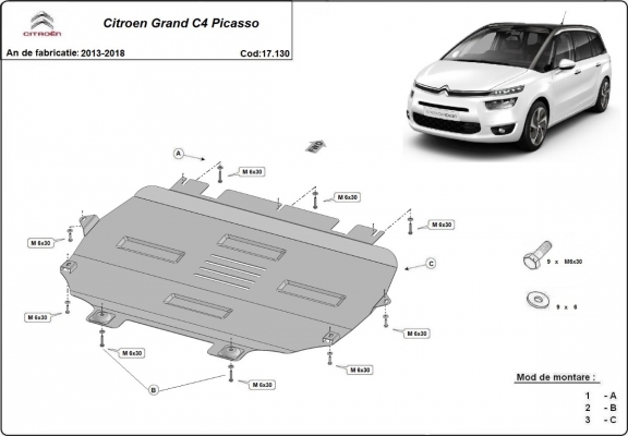 Piastra paramotore di acciaio Citroen Grand C4 Picasso