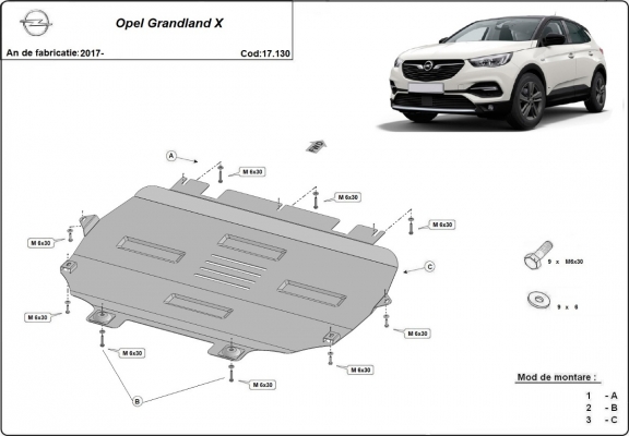 Piastra paramotore di acciaio Opel Grandland X