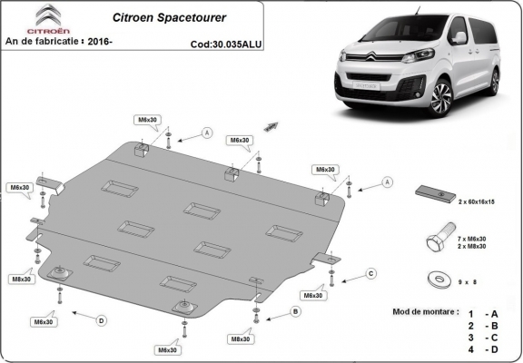 Piastra paramotore di Alluminio Citroen Spacetourer