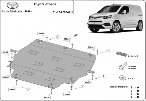 Piastra paramotore di Alluminio Toyota Proace