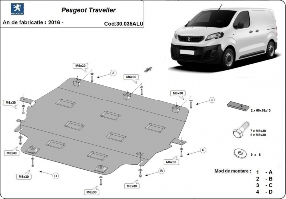Piastra paramotore di Alluminio Peugeot Traveller