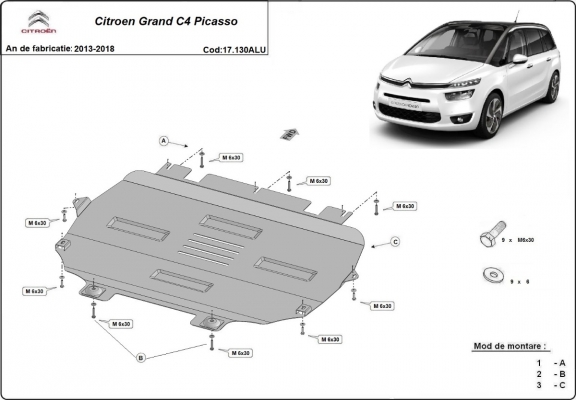 Piastra paramotore di Alluminio Citroen Grand C4 Picasso