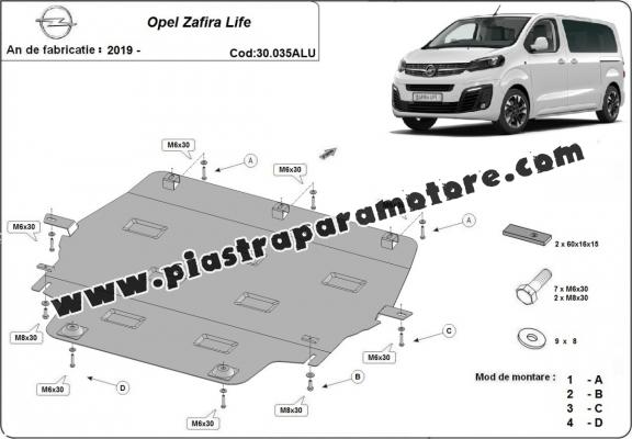 Piastra paramotore di Alluminio Opel Zafira Life