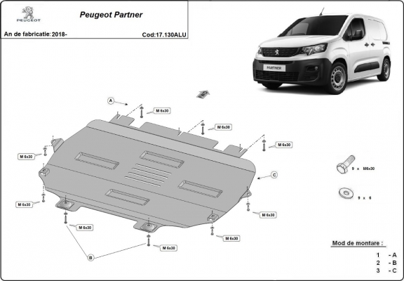 Piastra paramotore di Alluminio Peugeot Partner