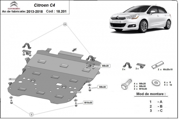 Piastra paramotore di acciaio Citroen c4