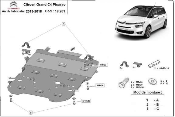Piastra paramotore di acciaio Citroen Grand C4 Picasso